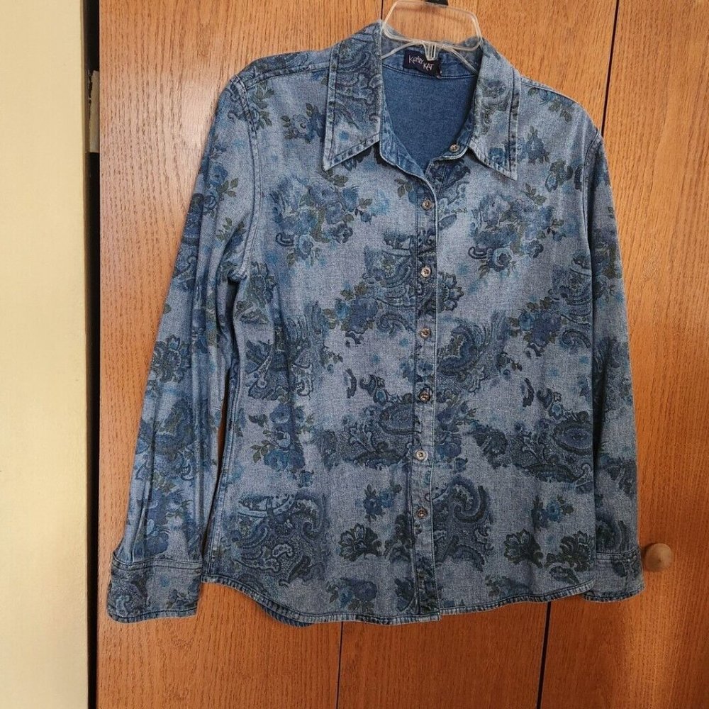 Women's Krazy Kat Blue Jean Print Blouse Med.